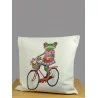 Gobelin Kissen Frosch mit Fahrrad