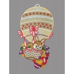 Fensterbild aus Plauener Spitze Hase im Ballon