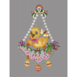 Fensterbild Küken mit Halstuch rosa