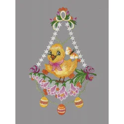 Fensterbild Küken mit Halstuch rosa