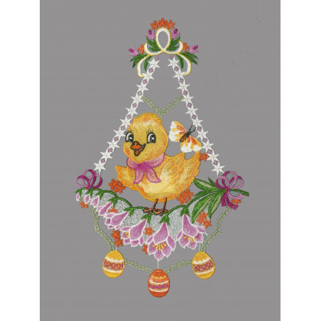 Fensterbild Küken mit Halstuch rosa