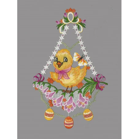 Fensterbild Küken mit Halstuch rosa