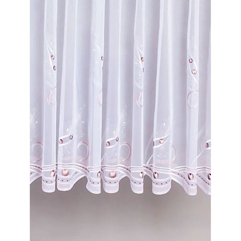 Durchgehend mit mit Ornamenten in beige und taupe bestickter weißer Langstore.