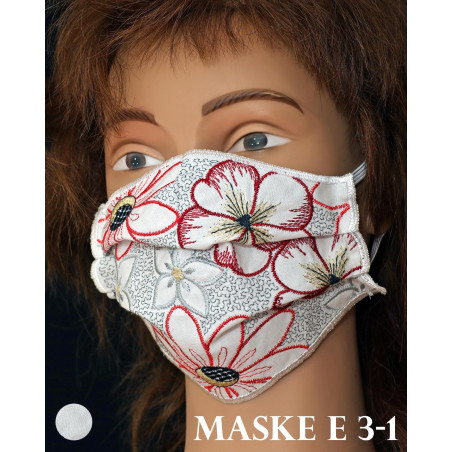 Bestickte Mund-und Nasen-Maske Behelfs-Mundschutz Blüten rot
