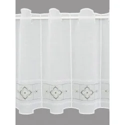 Bestickte Kurzgardine Liesel in weiß-grau