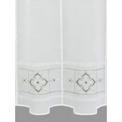 Bestickte Kurzgardine Liesel in weiß-grau detail