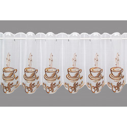 Moderne Stickerei-Bistrogardine Coffee klein auf grauem Hintergrund.