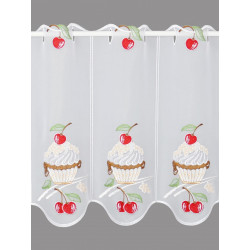 Modern bestickte Küchengardine Kirsch-Cupcake in 40 cm Höhe.