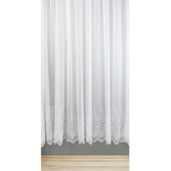 Weißer Fenster-Store mit Gräser-Stickerei aus echter Plauener Spitze für eine zeitlos-elegante Wohnatmosphäre.