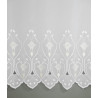 Detailaufnahme der hochwertigen Stickerei: Weißer Spitzenstore Wasserlilie mit elegantem Muster und Bogensaum.