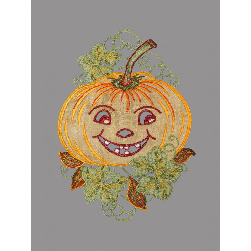 Plauener Spitze Fensterbild HERBST Stickerei Spitzenbild Deko Halloween Kürbis 