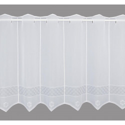 Bistrogardinen-Set in Weiß mit feinen geometrischen Motiven für elegante Fensterdekoration. 55 cm hoch