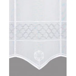 Moderne Stickerei-Bistrogardine Tammy in weiß-grau mit Vogtländischer Wabenmuster-Stickerei