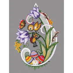 Fensterbild Käfer an der Tulpe lila