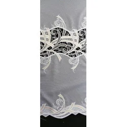 Zeitloser Plauener Spitzen-Store Lindsey mit Stickerei in Weiß-Beige