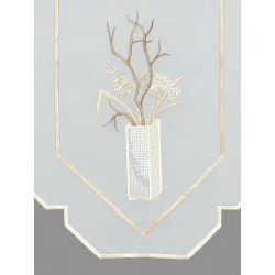 Zeitlos und dezent in Beige-Braun bestickter Scheibenhänger Vase mit Zweigen