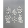Elegant gestickte Christbaumanhänger im 6er-Set aus Plauener Spitze in Weiß-Silber für die Weihnachtsdeko.