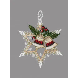 Fensterbilder Sterne mit Vogel und Glocken aus Plauener Spitze