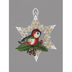 Fensterbilder Sterne mit Vogel und Glocken aus Plauener Spitze