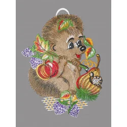 Fensterbild Igel mit Apfel