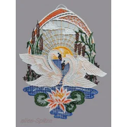 Fensterbild Schwäne aus Plauener Spitze