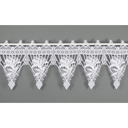 Plauener Spitzengardine Caja in Weiß | Edle Scheibengardine mit Lilien | Kurzgardine 27 cm hoch | Made in Germany