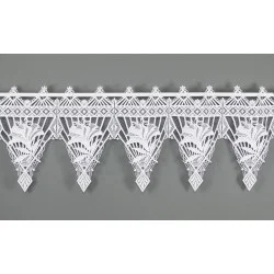 Plauener Spitzengardine Caja in Weiß | Edle Scheibengardine mit Lilien | Kurzgardine 27 cm hoch | Made in Germany