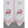 Nahaufnahme weihnachtliche Scheibengardine mit filigran gesticktem Hirsch-Motiv und glänzenden Details.