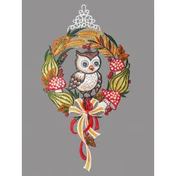 Fensterbild Eule im Herbstkranz