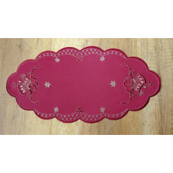 Kleine Weihnachtsdecke Glocken bestickt in Weinrot und Gold 23x46 cm oval