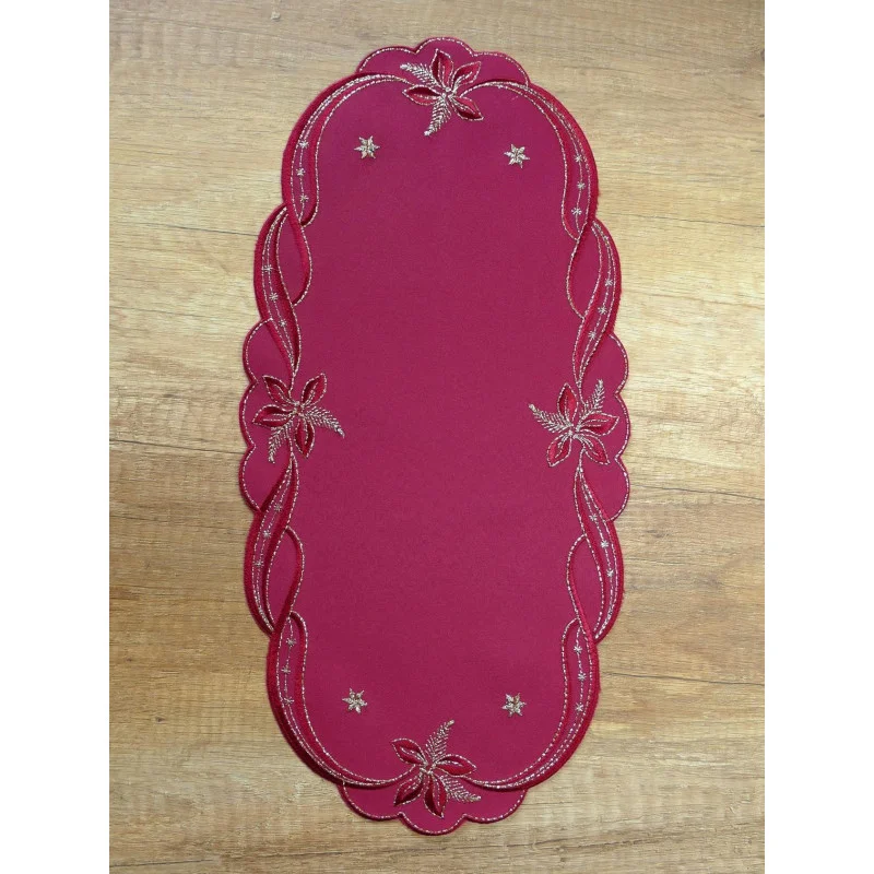 Weihnachtsdecke Fanny in weinrot-gold 23x46 cm oval Plauener Spitze
