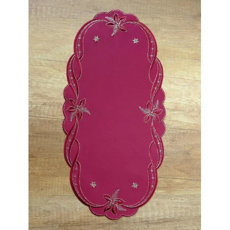 Weihnachtsdecke Fanny in weinrot-gold 23x46 cm oval Plauener Spitze