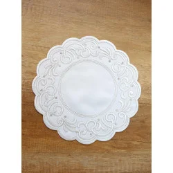 Plauener Stickereidecken Marla in weiß-gold rund