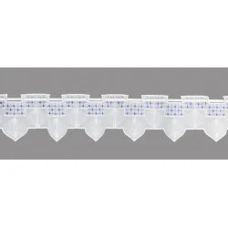 Kleine Feenhausgardine Klara in blau-weiß Plauener Spitze