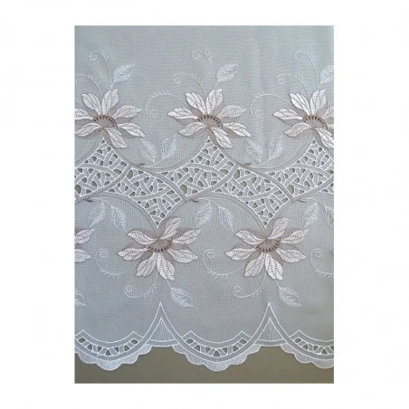 Muster Plauener Stickerei-Gardine Lili in weiß-braun