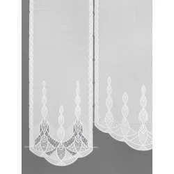 Hinreisende weiße Plauener Spitzen-Schiebepaneele Aveline mit Bogen