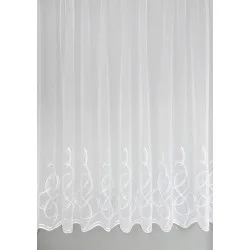 Dezenter weißer Plauener Stickereistore Raja mit Fantasie-Ornamenten