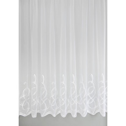 Klassischer weißer Store mit moderner Bogen-Stickerei am gewellten Saum, halbtransparente Heimtextilien nach Maß.