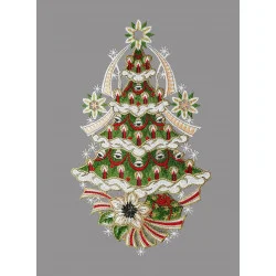Fensterbild Christbaum mit Päckchen aus Plauener Spitze