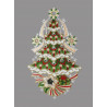 Plauener Spitze Fensterbild geschmückter Tannenbaum mit Geschenken, feine Stickerei für weihnachtliche Heimtextilien.