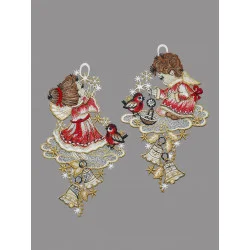 2er Set Fensterbild Engelpaar aus Plauener Spitze