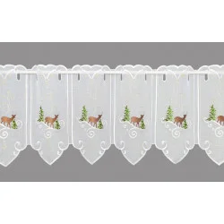 Stickerei-Scheibengardine Winterhirsch Plauener Spitze