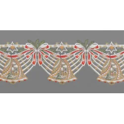 Festliche Plauener Luftspitzengardine Glocken mit Schleifen- Farbige Stangendeko