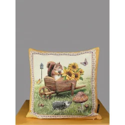 Gobelin-Kissenhülle Eichhörnchen in der Schubkarre