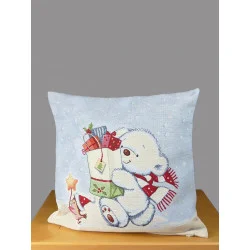 Gobelin-Kissenbezug Bär mit Geschenktüte