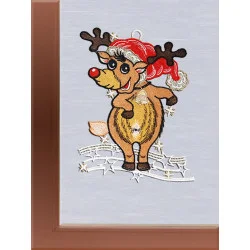 Lustiges Fensterbild Weihnachtselch aus Plauener Spitze