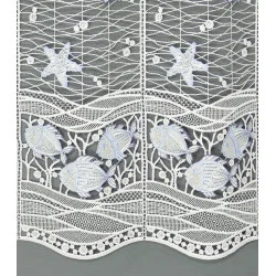 Plauener Spitzengardine Fische in blau Detailbild