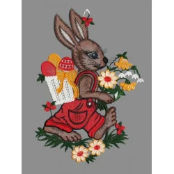 Fensterbild Osterhase mit Korb aus Plauener Spitze