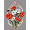 Fensterbild Margeriten und Mohnblumen aus Plauener Spitze