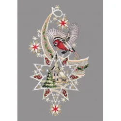 Fensterbild Stern mit Vögelchen aus Plauener Spitze